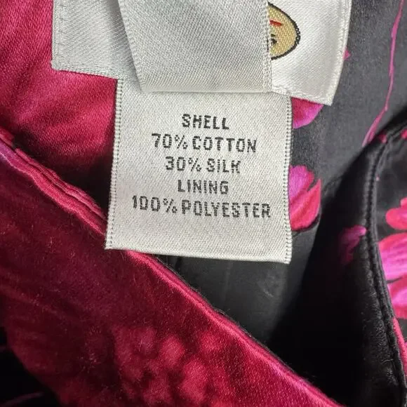 Talbots Skirt 10 Silk Blend Black Satin Pleated Floral Romantic Witchy Office - Picture 7 of 7